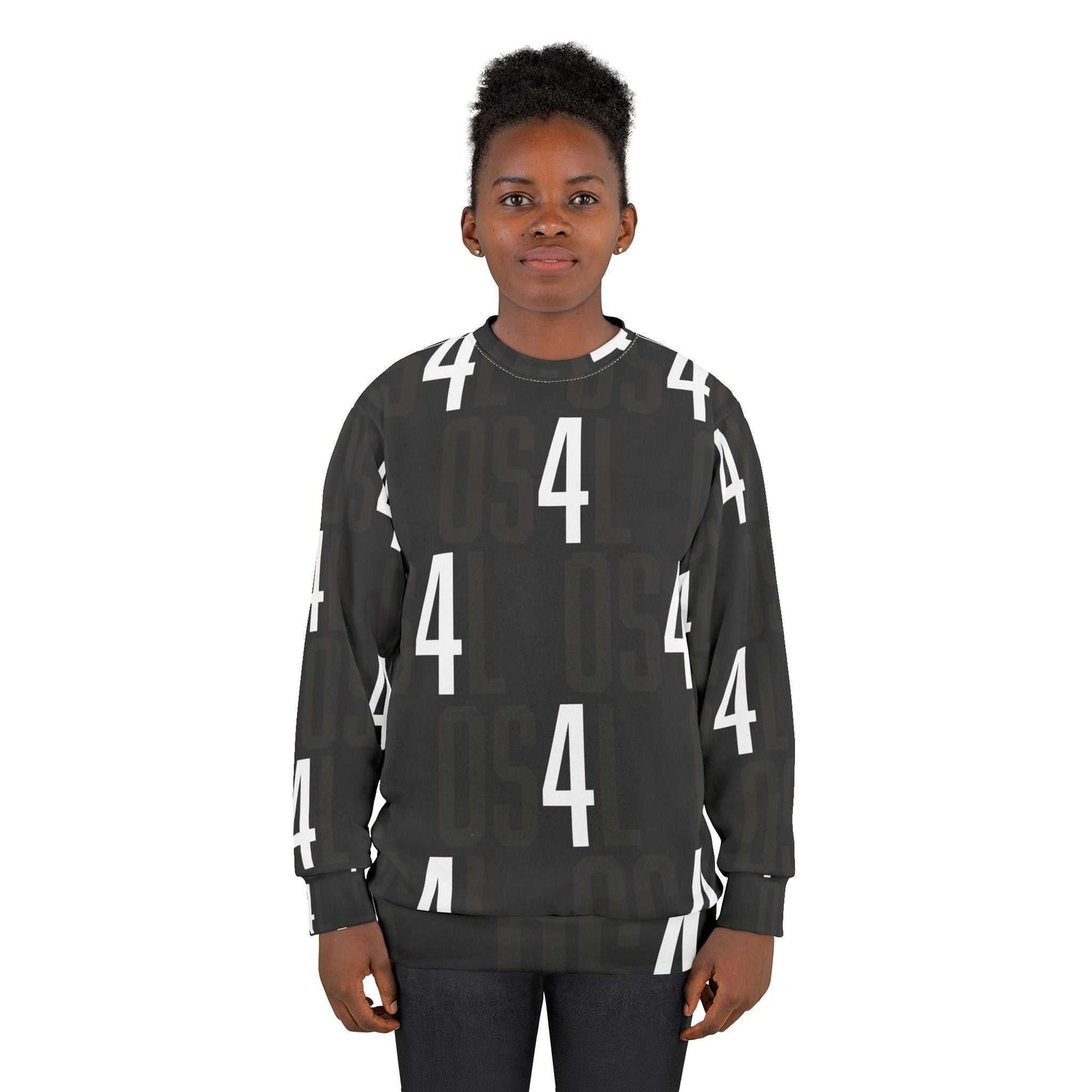 All 4's Pattern Sweatshirt — Bold Numeric Crewneck for Modern Style...