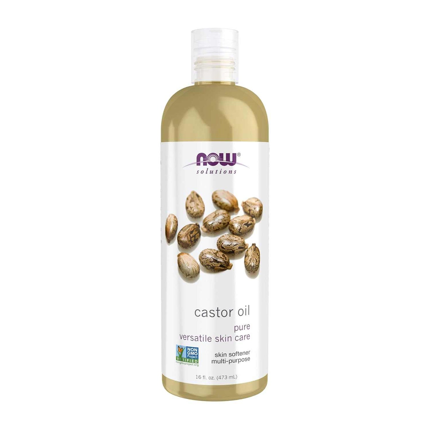16-ounce bottle of pure castor oil by NOW Solutions for versatile, multi-purpose skin softening and care
