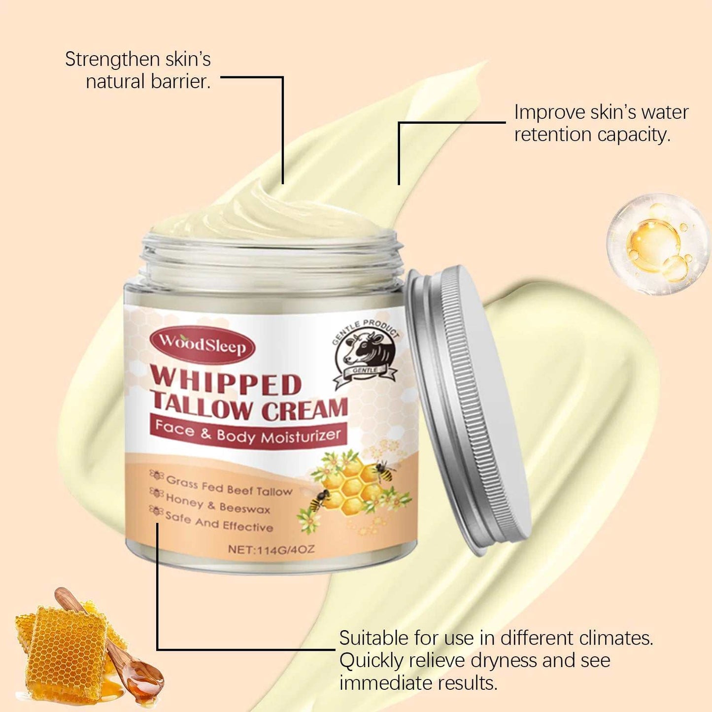 114G Beef Tallow Nourish Face Cream Moisturizing Refreshing Facial Skin Soothing Hydrate Improve Rough Dry Skin Cream
