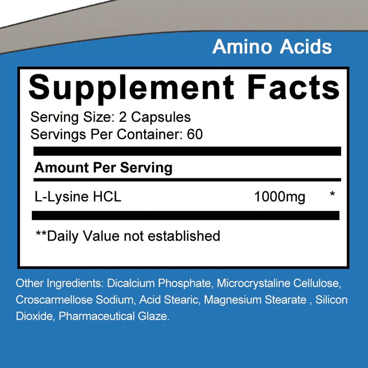 L-Lysine 1000 Mg - Essential Amino Acid, Healthy Immune Function, Supports Collagen Synthesis - 120 Capsules
