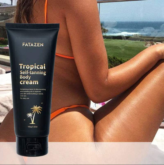 3Hrs Instant Dark Tanning lotion by Fatazen for body with moisturizing tropical self-tanning cream in black tube