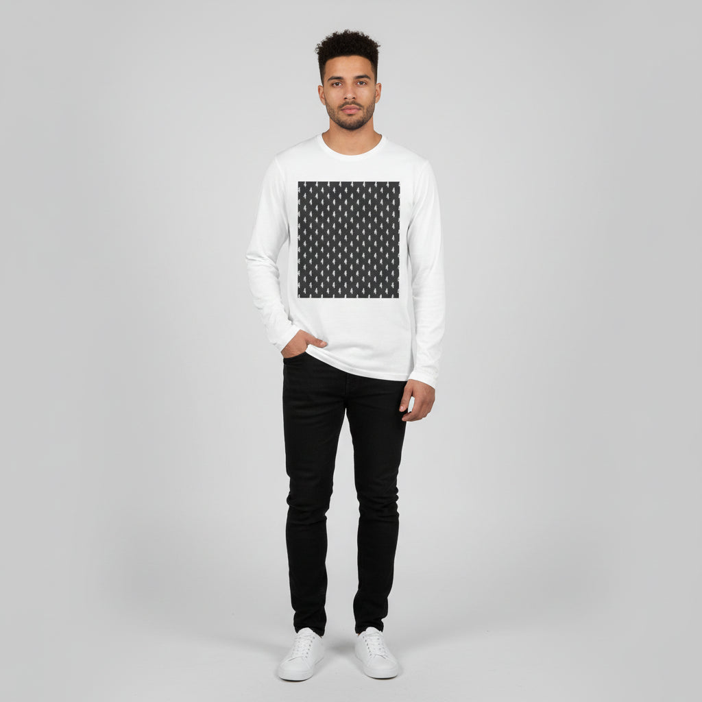 All 4's Long Sleeve Tee white with square chest print of repeating lightning motifs vintage-feel midweight cotton