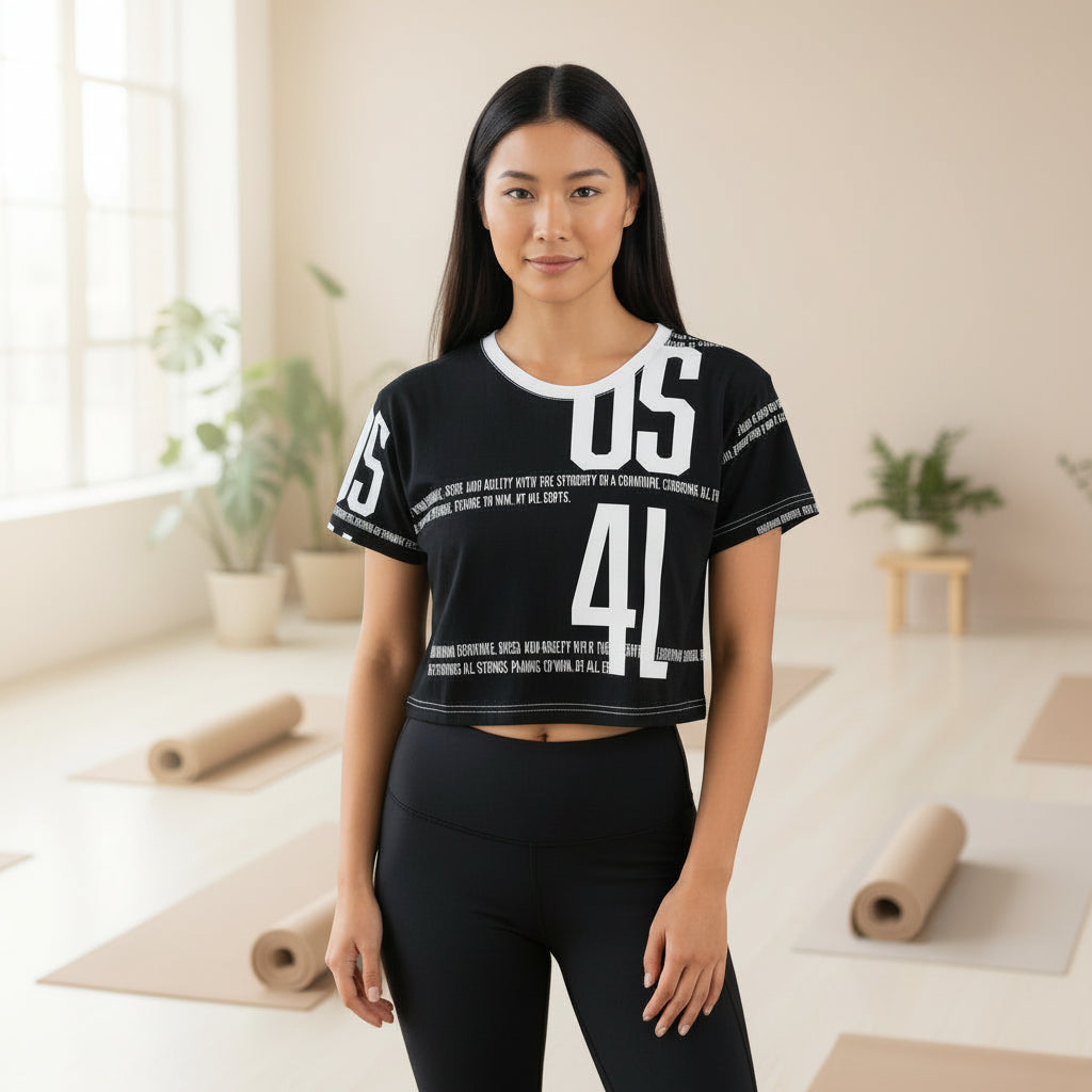 Bold Black Graphic Crop Tee - Oversized Streetwear Top for Men & Women