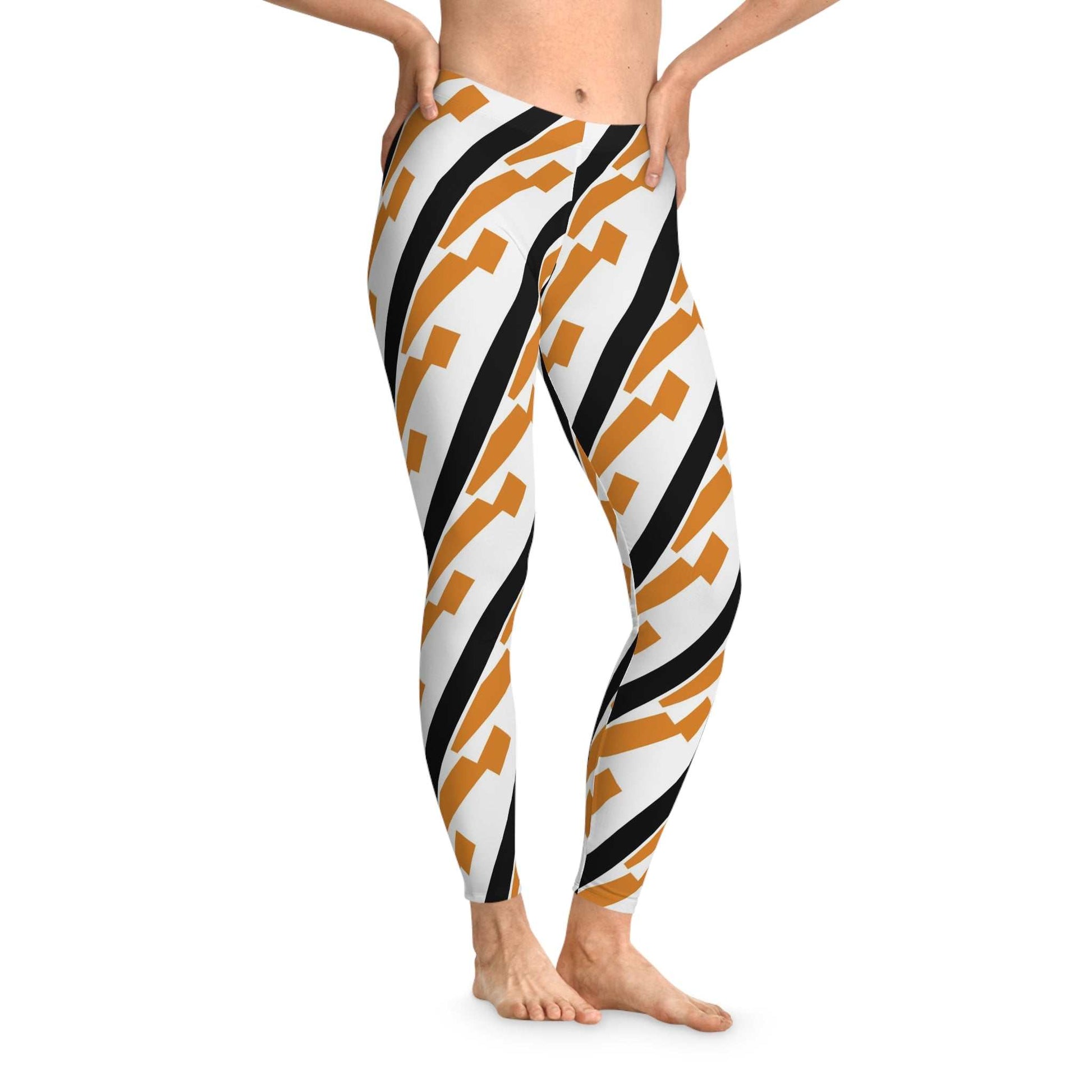 Geometric Diagonal Stripe Leggings – Modern Stylish AOP Activewear....