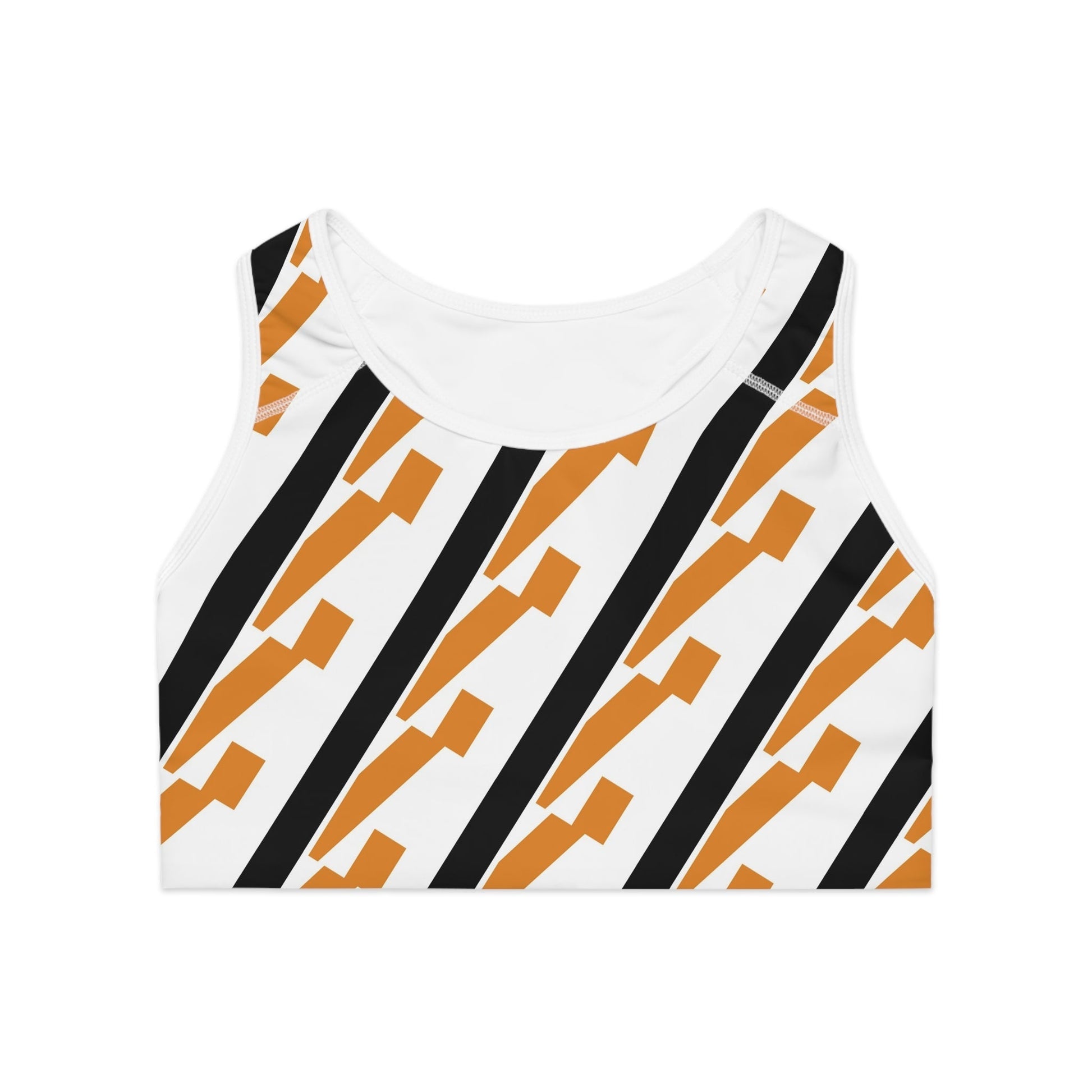 Geo Abstract Sports Bra - Bold Black & Amber Activewear for Support...