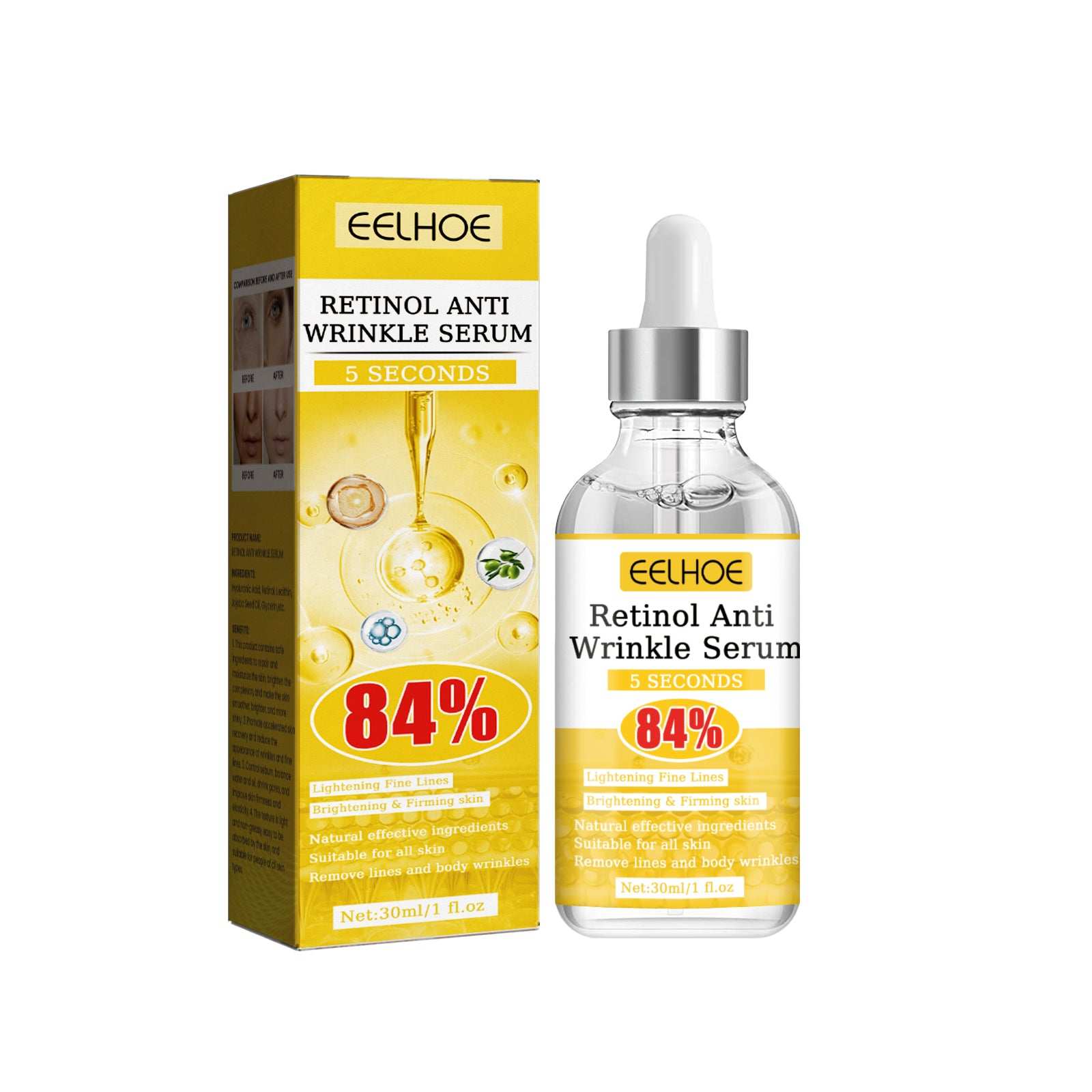 EELHOE Retinol Anti Wrinkle Serum with hyaluronic acid for firming and brightening skin, reducing fine lines and wrinkles.