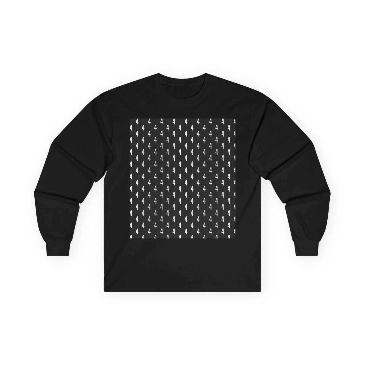 Black All 4's Long Sleeve Tee with repeated white lightning print and ribbed cuffs
