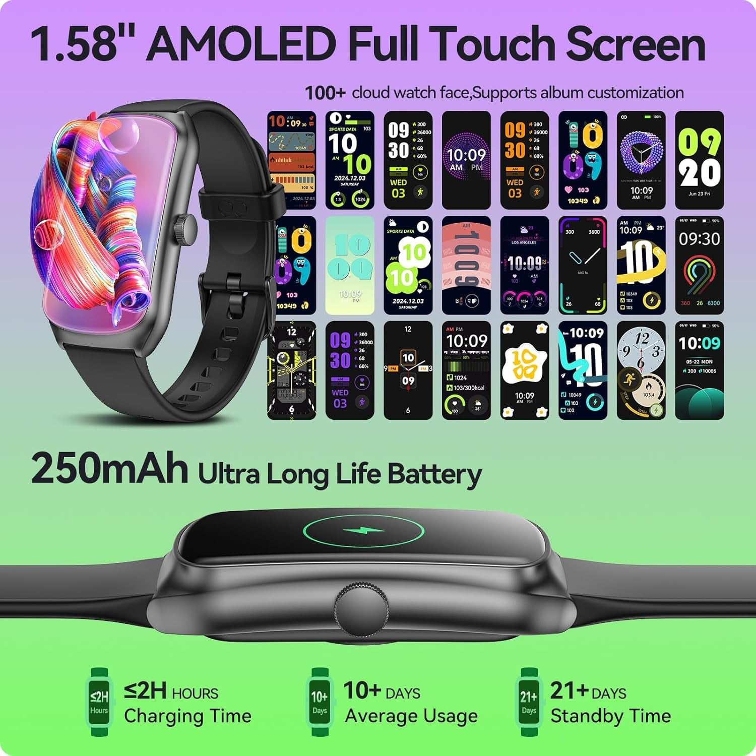AMOLED Unisex Fitness Tracking Smartwatch with Heart Rate, Blood Oxygen and Sleep Monitoring, Waterproof Function, Pedometer, Swimming Health Activity Tracking
