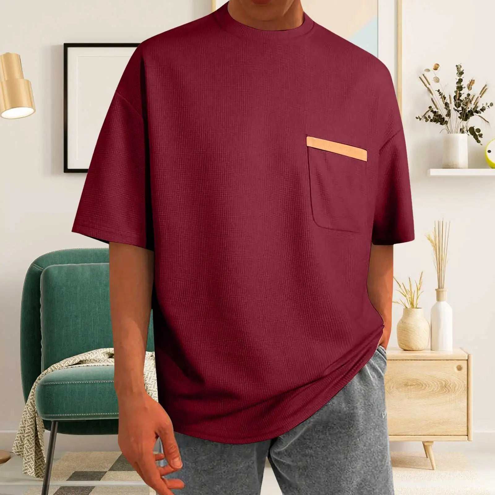 Men Baggy Pocket Plus Size Short Sleeved TShirt Comfortable Casual Fit