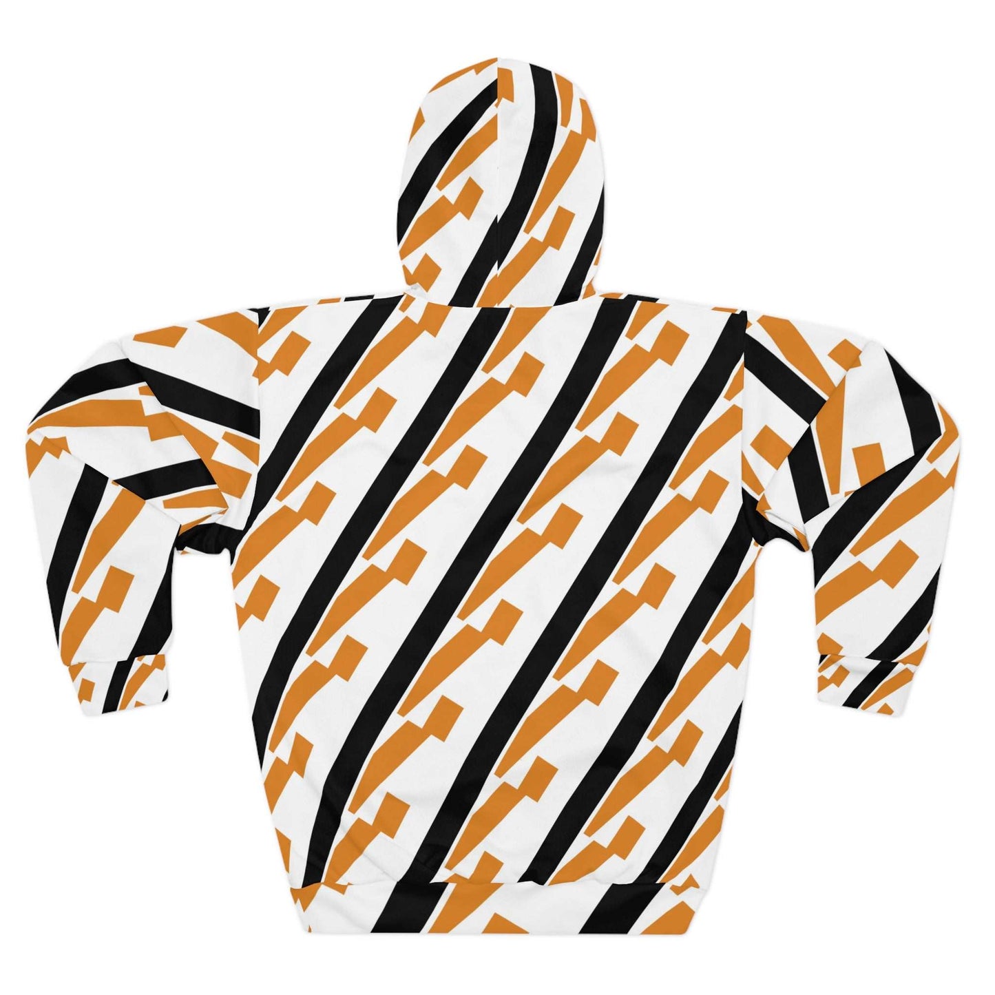 Diagonal Geometric Stripe Hoodie — Bold Black & Rust for Modern Style.