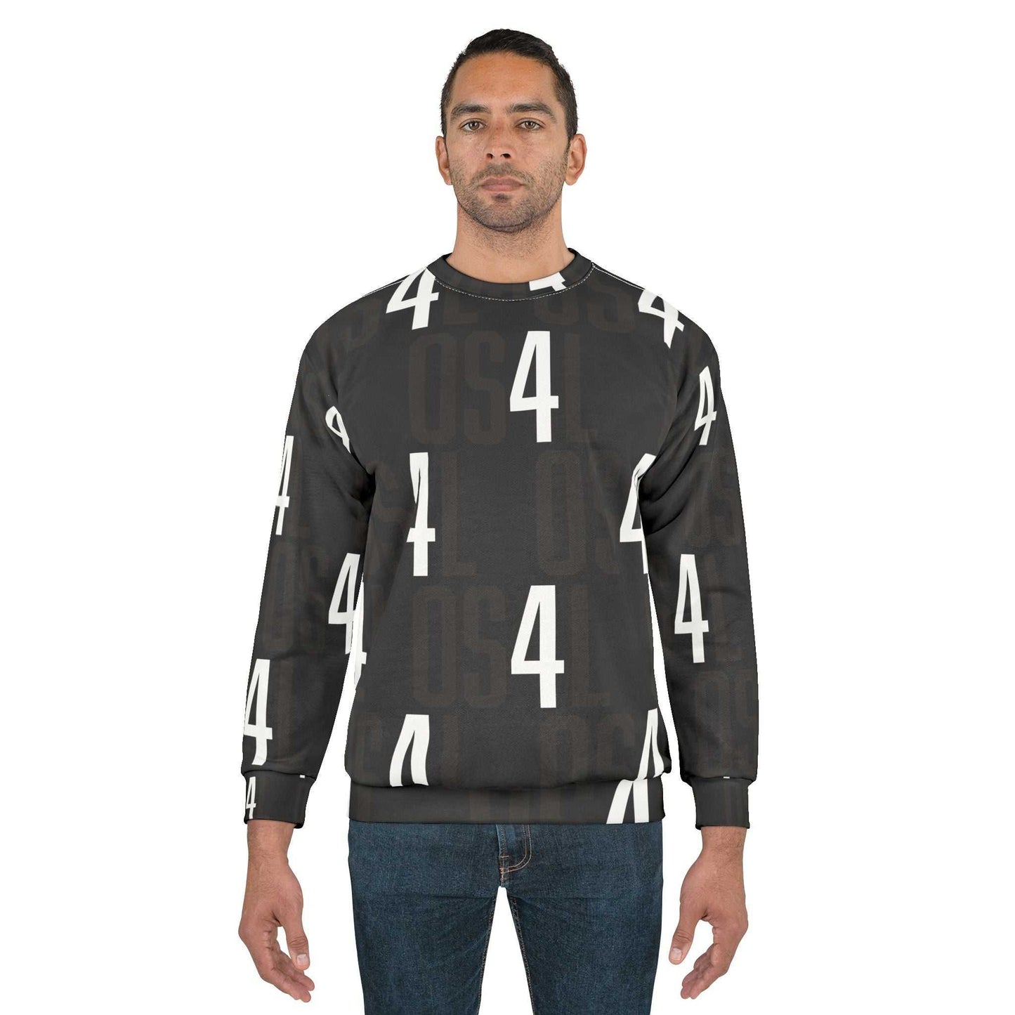 All 4's Pattern Sweatshirt — Bold Numeric Crewneck for Modern Style...