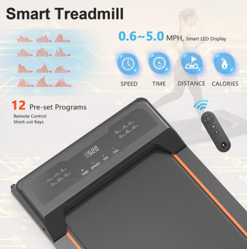 Walking Pad under Desk Treadmill, LED Display and Remote Control Portable Treadmill for Home and Office, 2.5HP 265LBS