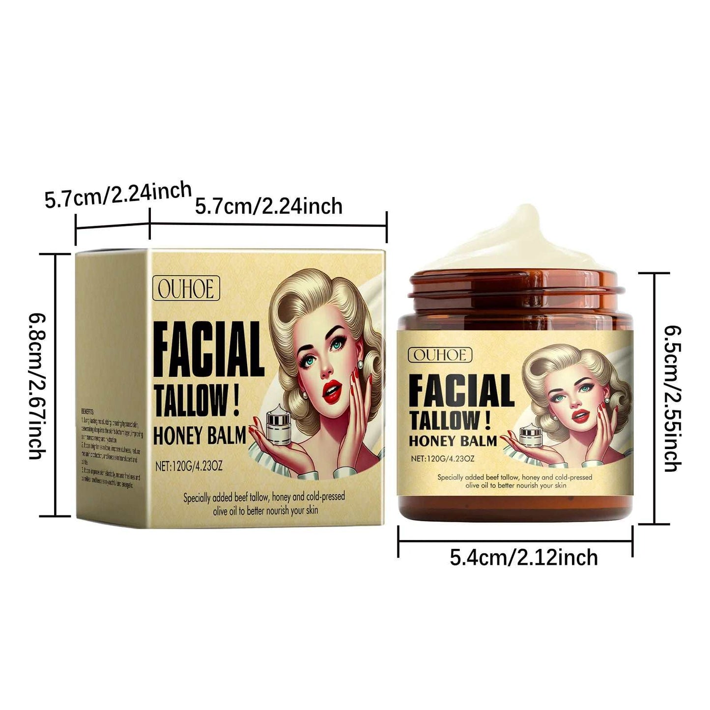 120G Beef Tallow Lasting Moisturizing Face Cream Firming Body Lotion Repair Dry Skin Hydrating Nourish Brighten Face Balm
