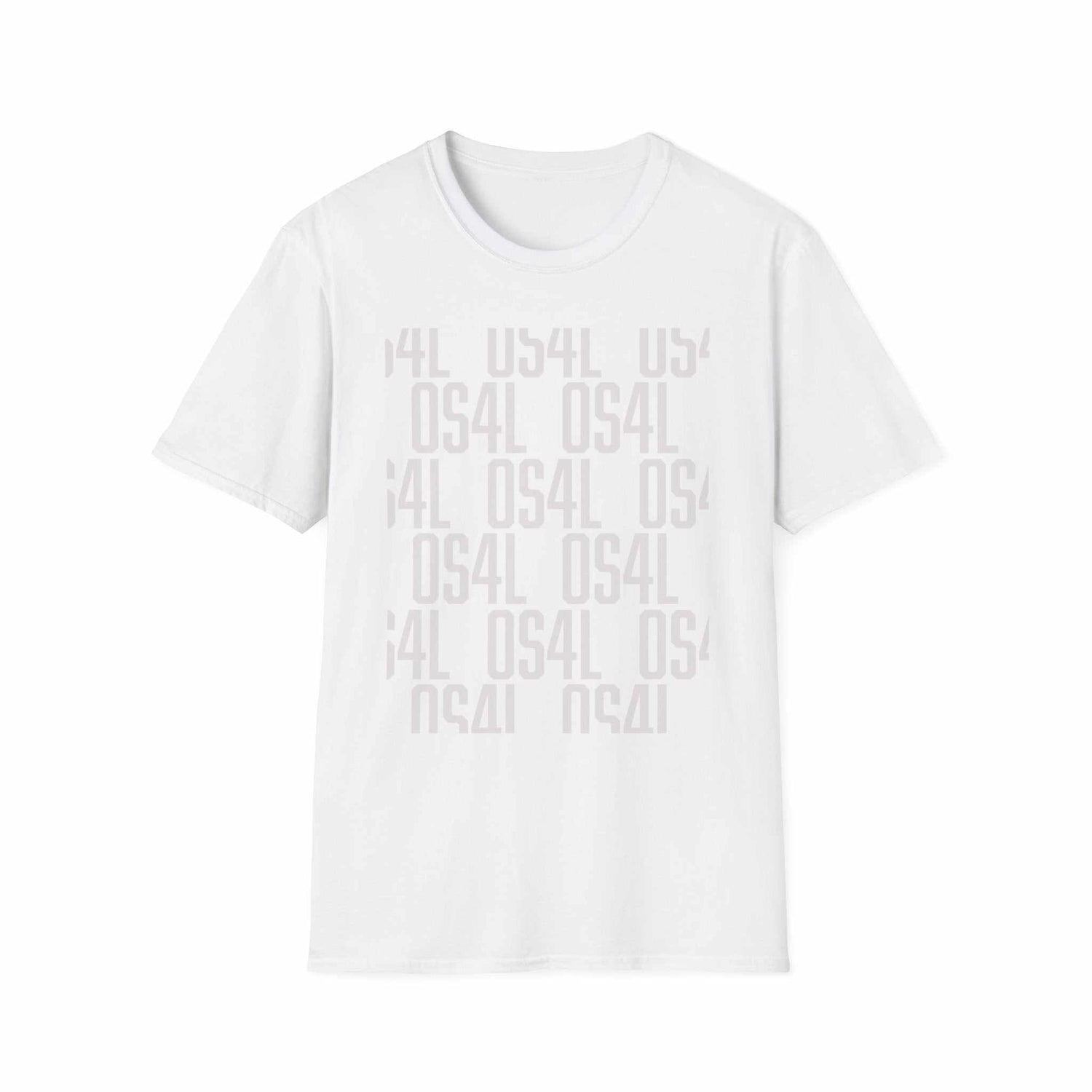 White All 4's Signature T-Shirt with subtle repeating glyph design, lightweight and soft cotton crew neck tee
