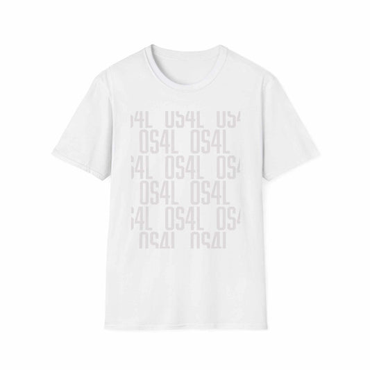 White All 4's Signature T-Shirt with subtle repeating glyph design, lightweight and soft cotton crew neck tee
