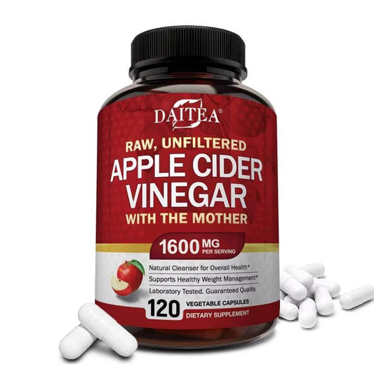 Daitea Raw Organic Apple Cider Vinegar 1600 mg natural vegetarian capsules for gut health and detox