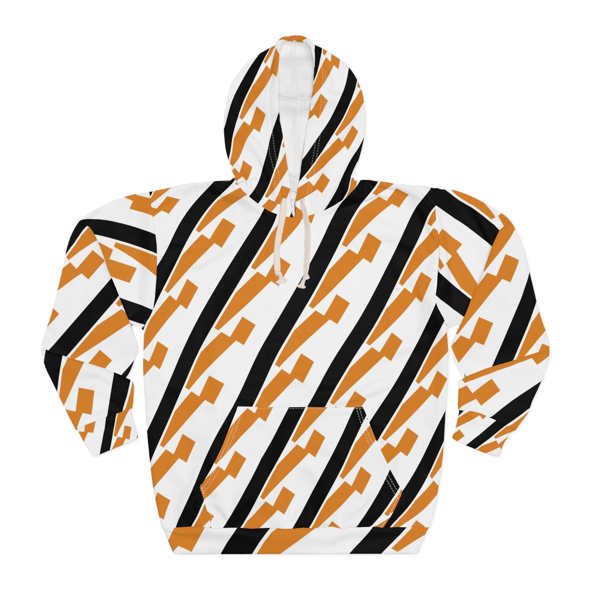 Diagonal Geometric Stripe Hoodie — Bold Black & Rust for Modern Style.