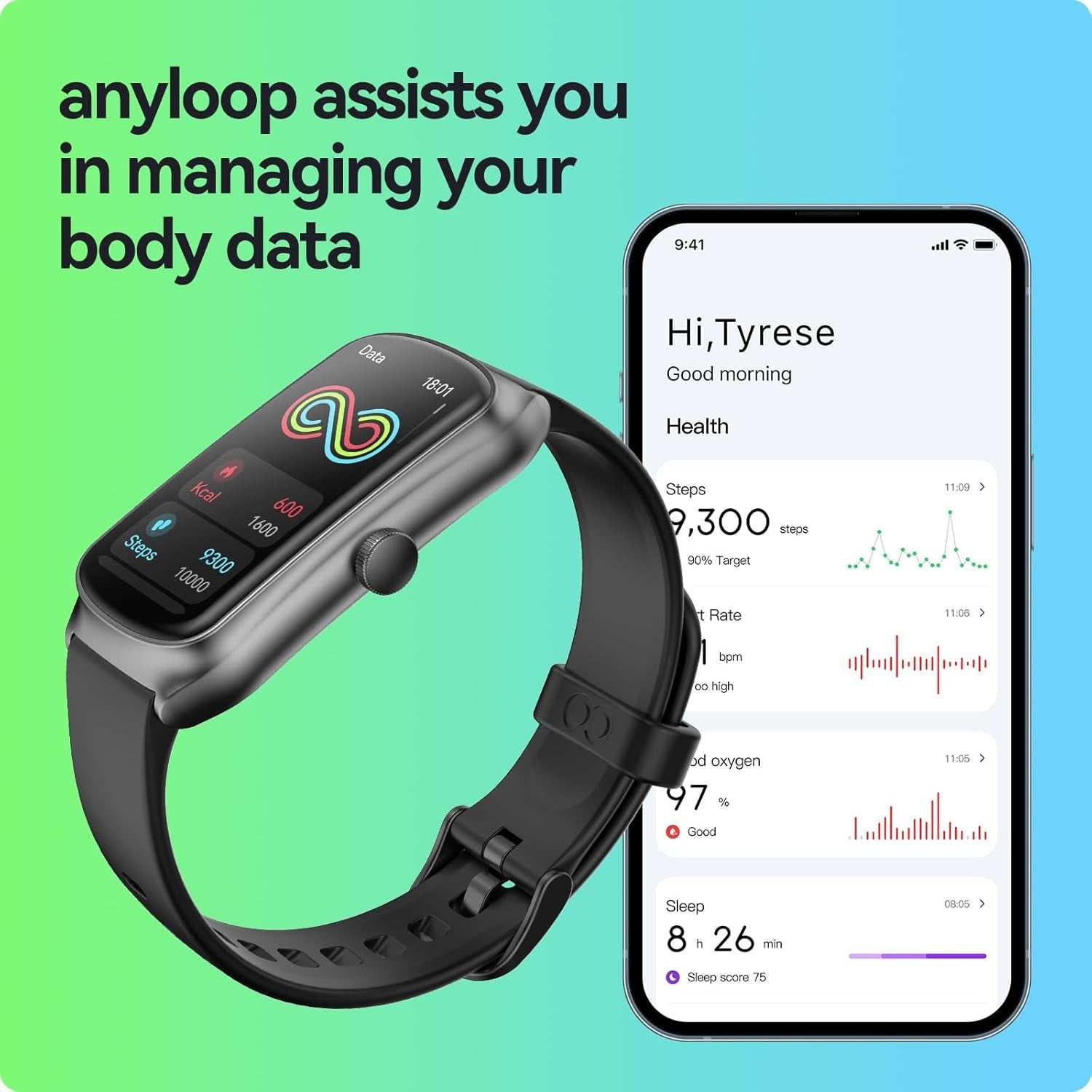 AMOLED Unisex Fitness Tracking Smartwatch with Heart Rate, Blood Oxygen and Sleep Monitoring, Waterproof Function, Pedometer, Swimming Health Activity Tracking