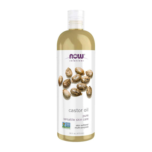 16-ounce bottle of pure castor oil by NOW Solutions for versatile, multi-purpose skin softening and care