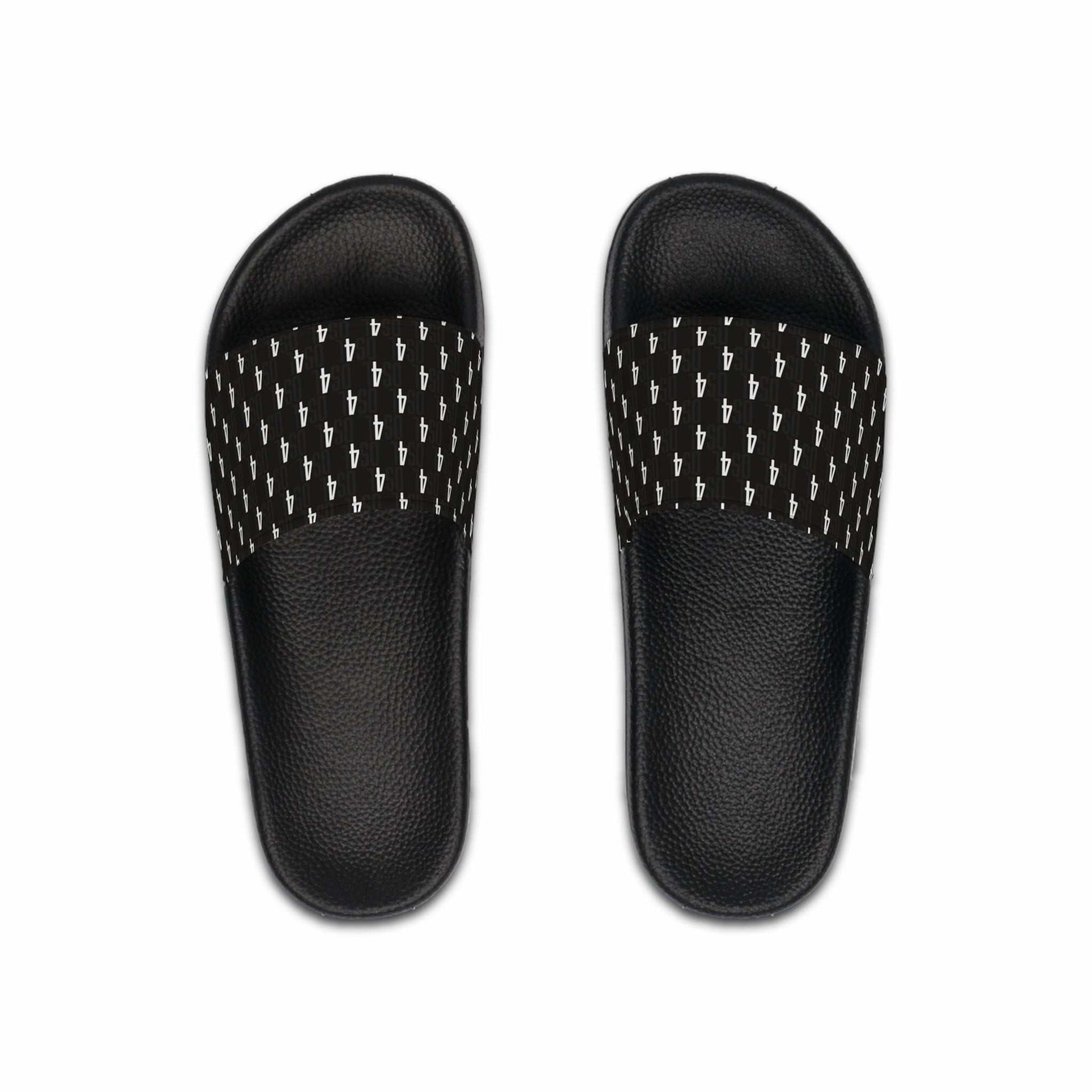 All 4's Mens Slides black lightweight PVC foam footbed with printed strap and embossed texture for non-slip grip