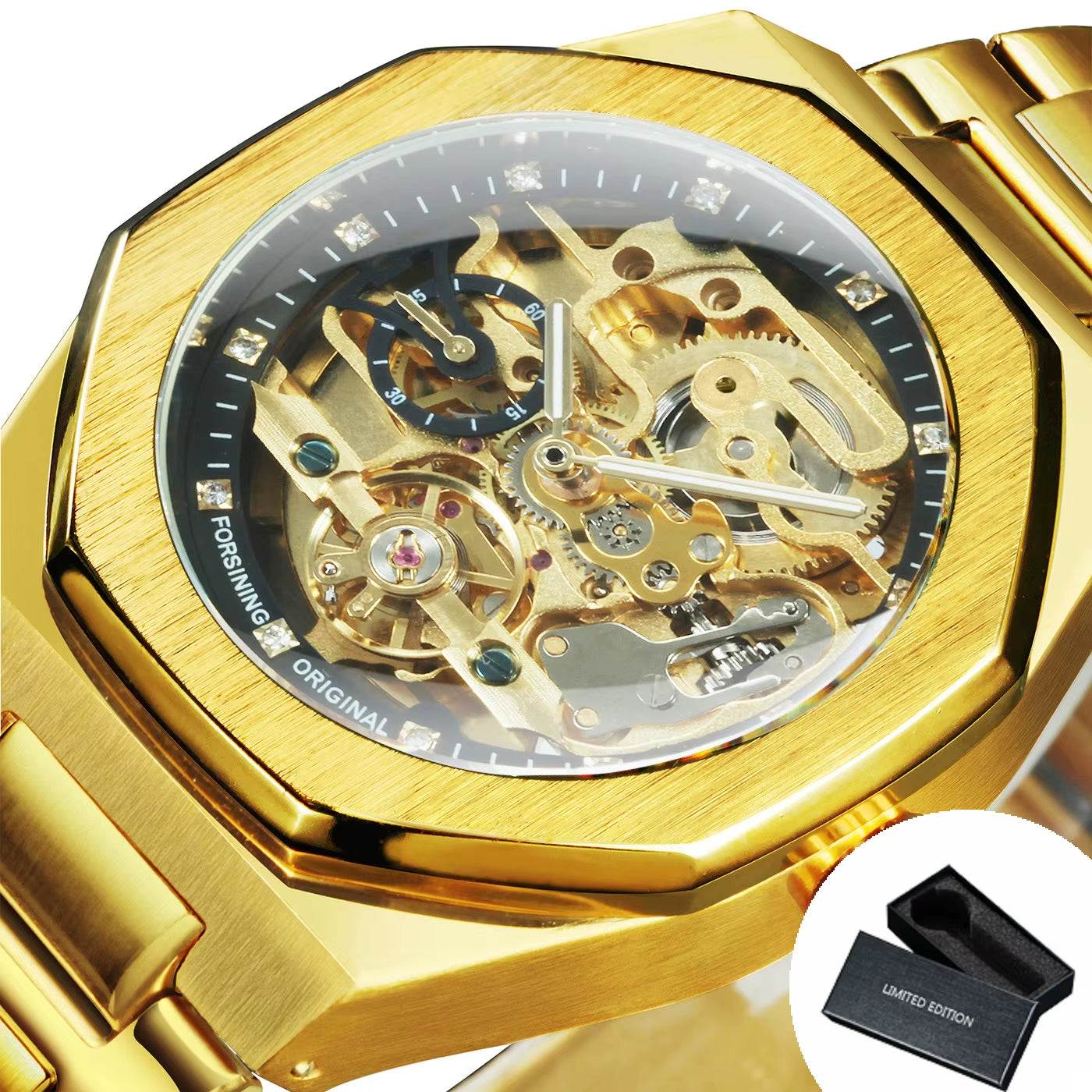Silver Automatic Watch Men 3D Diamond Dial Irregular Tourbillon Skeleton Mechanical Wristwatches Luminous Hands Clock