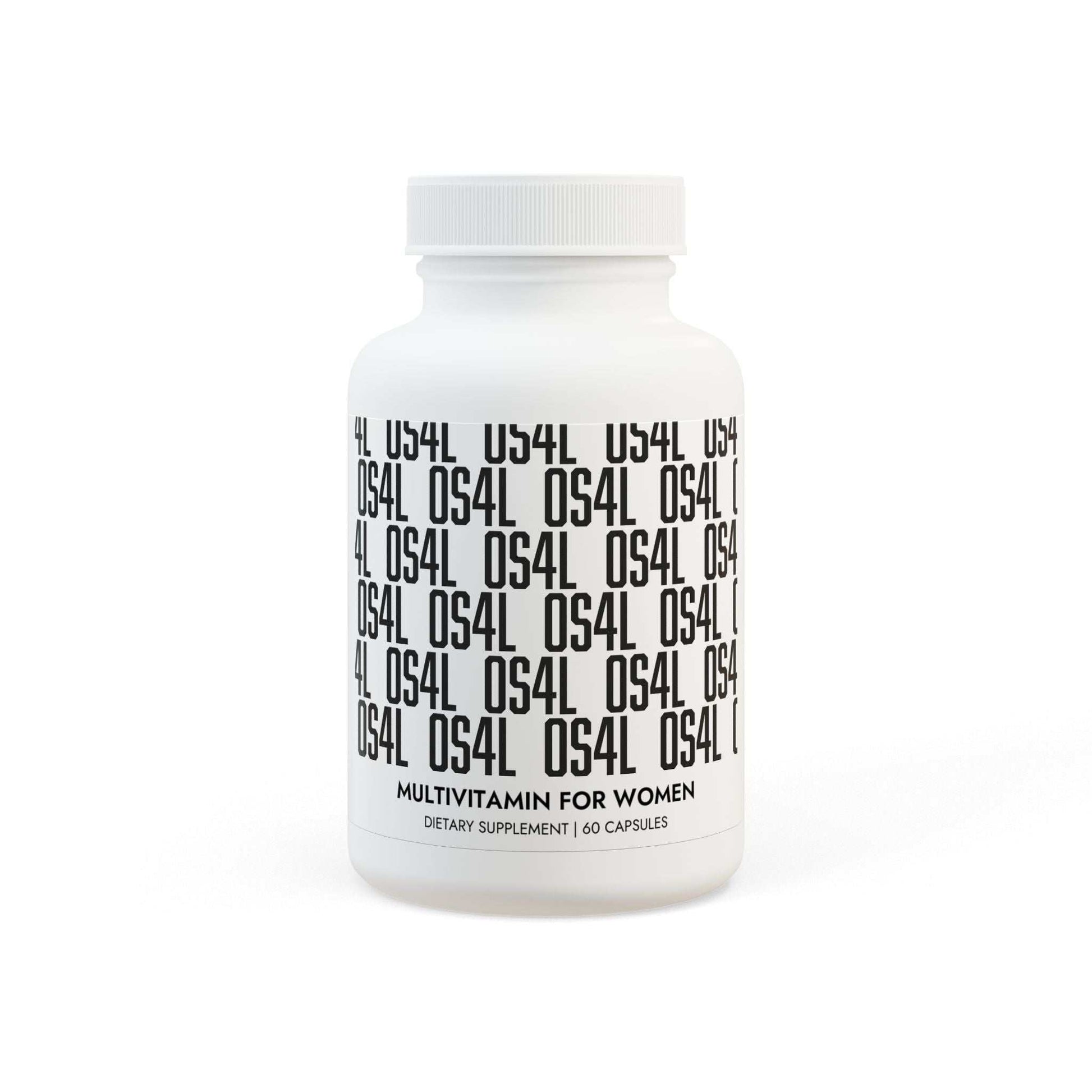 Bottle of Multivitamin for Women supplement capsules with natural ingredient label