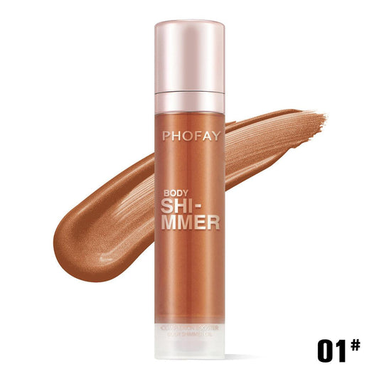 PHOFAY Body Shimmer Oil 25ml bottle with bronze shimmer swatch, lightweight and silky body oil for radiant skin