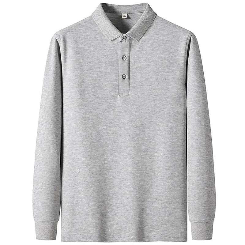 Men's solid color long sleeve grey polo shirt for business casual autumn wear