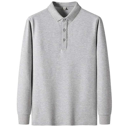 Men's solid color long sleeve grey polo shirt for business casual autumn wear