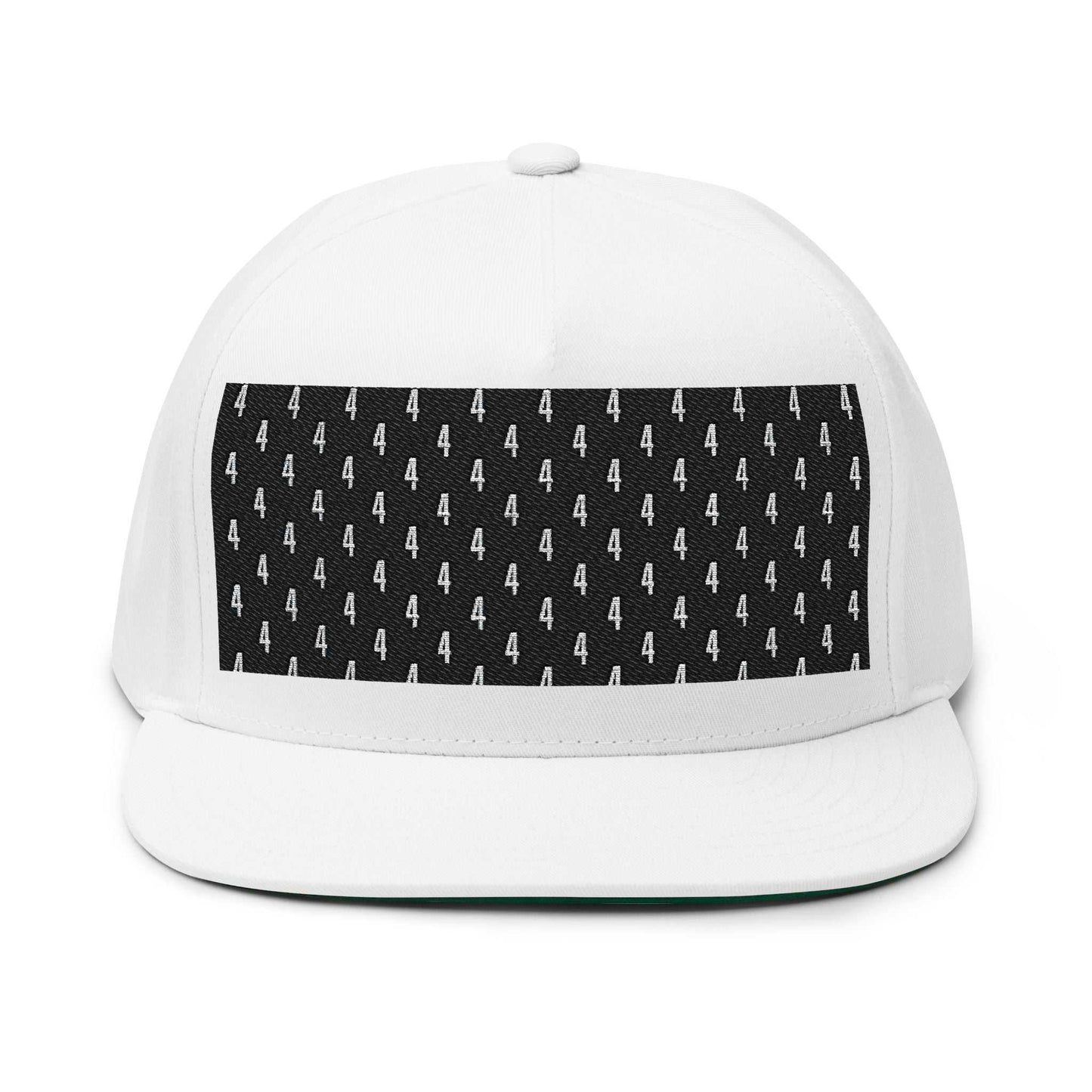 Embroidered 4's Pattern Flat Bill Cap - Vintage Cotton, Adjustable Fit