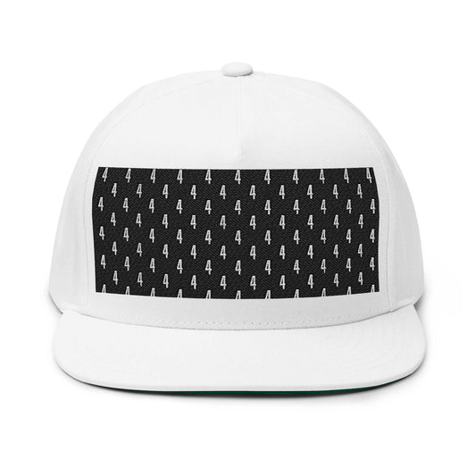 Embroidered 4's Pattern Flat Bill Cap - Vintage Cotton, Adjustable Fit