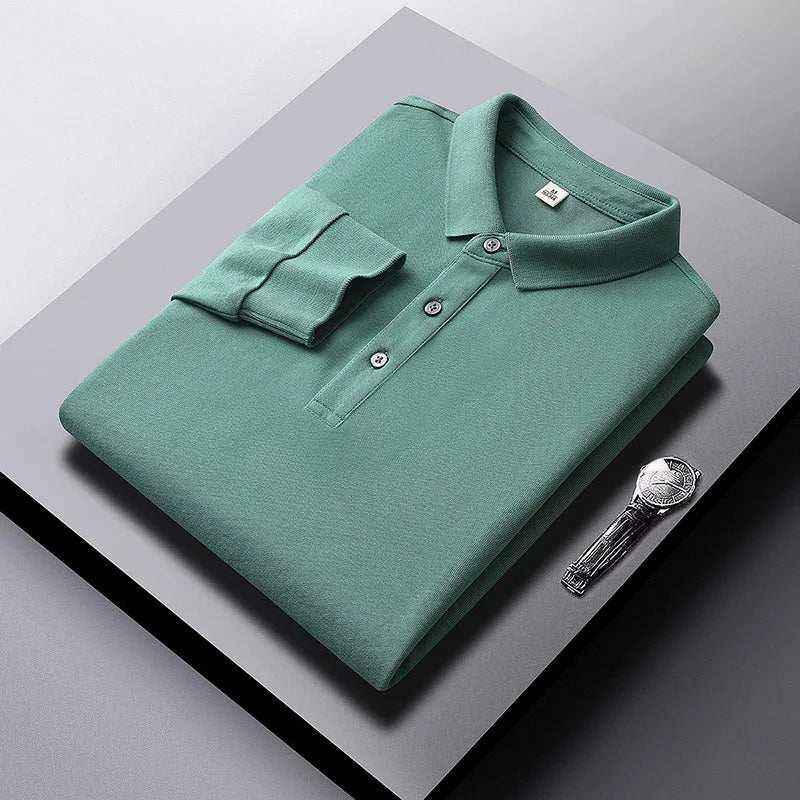 Polo Shirt Men Autumn New Men'S Long Sleeve Polo Shirt Solid Color High Quality Long Sleeve Mens Business Casual Polo Shirt 8891