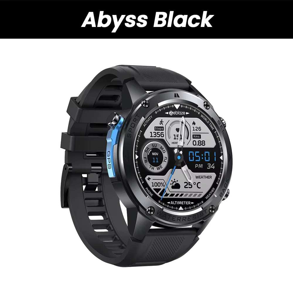 Stratos 2 Ultra GPS smartwatch in Abyss Black with built-in compass, barometric altimeter, and AMOLED display.