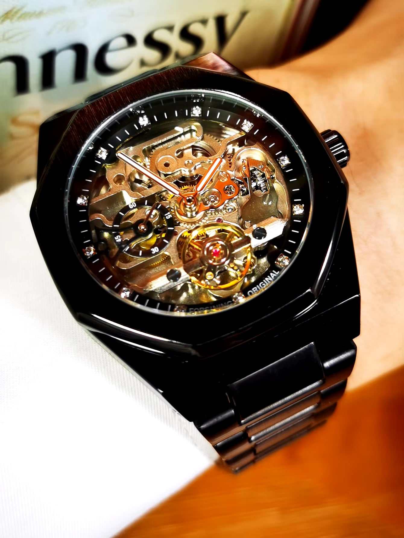Silver Automatic Watch Men 3D Diamond Dial Irregular Tourbillon Skeleton Mechanical Wristwatches Luminous Hands Clock