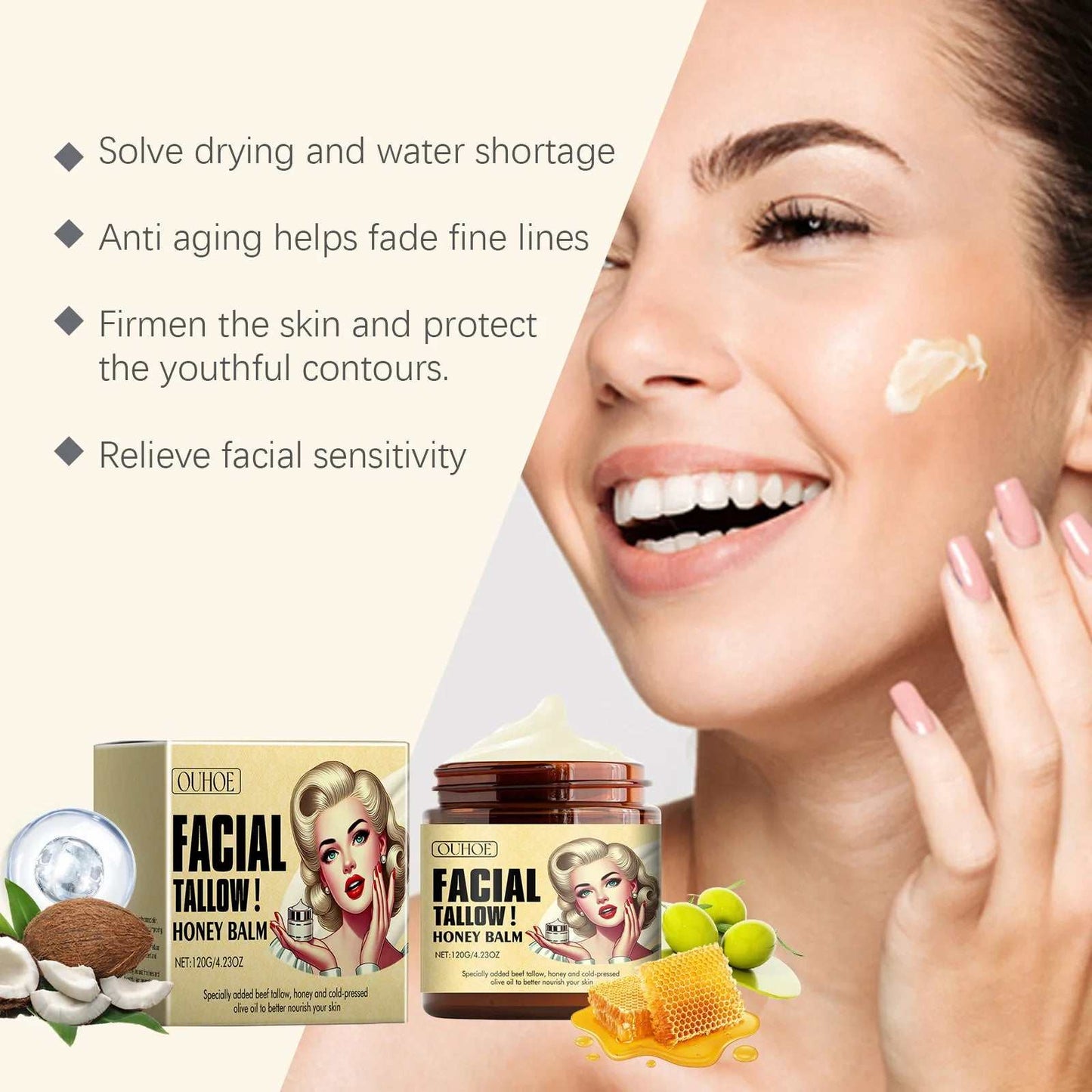 120G Beef Tallow Lasting Moisturizing Face Cream Firming Body Lotion Repair Dry Skin Hydrating Nourish Brighten Face Balm