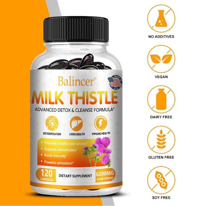 Milk Thistle Extract Supplement 6200Mg - Liver Health, Detoxification - Antioxidants, Non-Gmo, Gluten-Free