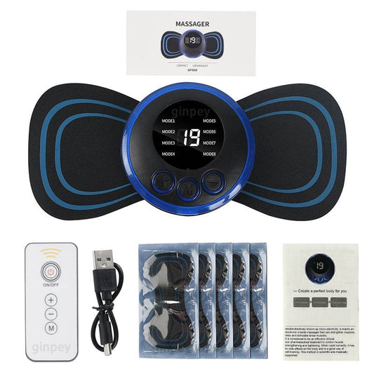 Portable mini massage patch for cervical, shoulder, and neck pain relief with 8 modes and 19 intensity levels