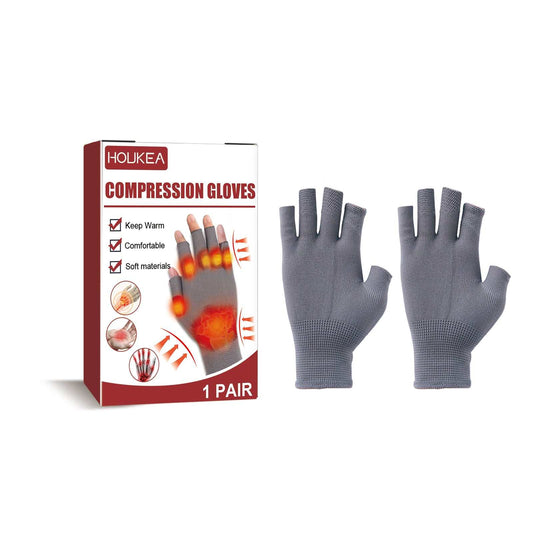 Houkea joint compression gloves for hands and wrists with half fingers, designed for stiffness, soreness, and swollen joints.