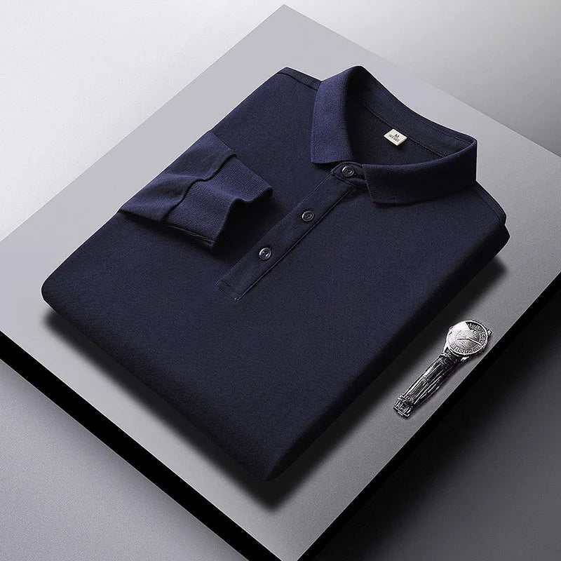 Polo Shirt Men Autumn New Men'S Long Sleeve Polo Shirt Solid Color High Quality Long Sleeve Mens Business Casual Polo Shirt 8891